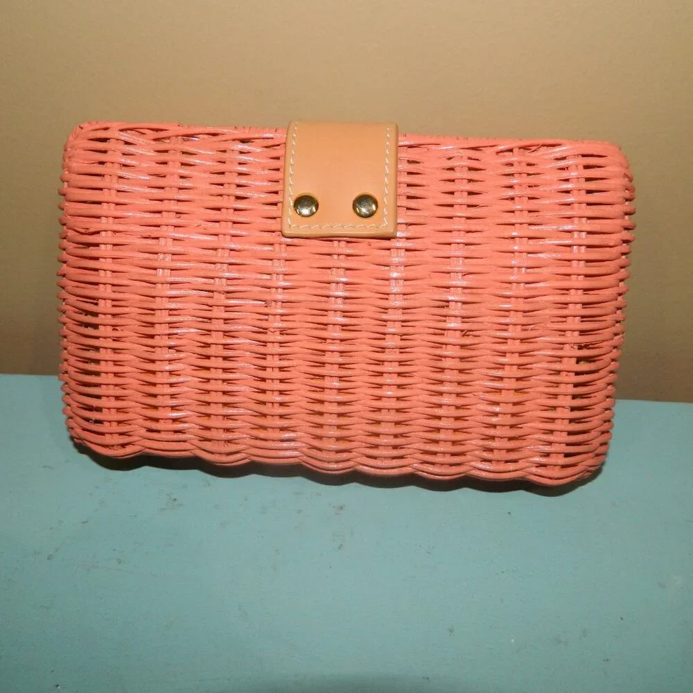 Mark & Graham Wicker and Leather Coral Clutch - Picture 2 of 4